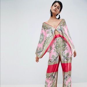 ASOS DESIGN Tile Print Draped Sleeve Jumpsuit